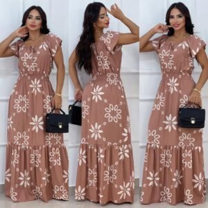 Vestido Feminino Longo Com Manga